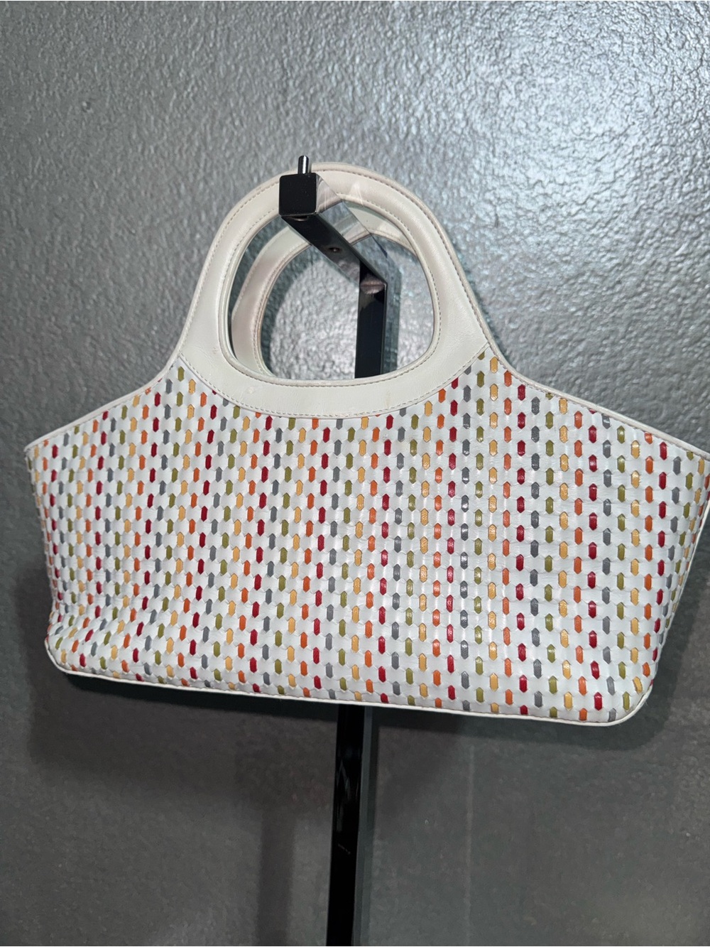 Salvatore Ferragamo White Tote with Multicolor Perforated Accents - Picture 13 of 16